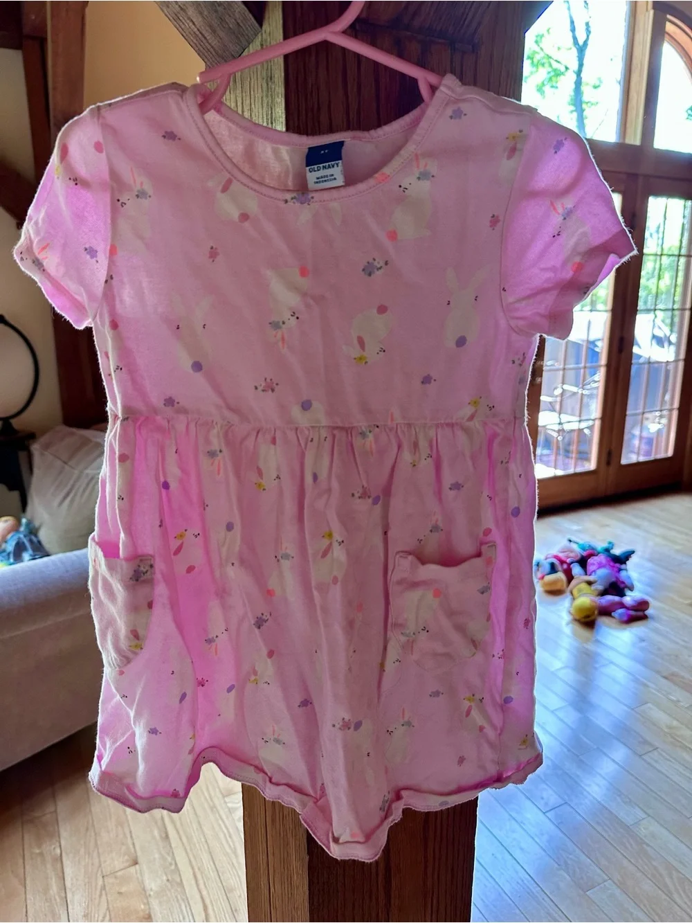 Old Navy Easter Print Girls Short Sleeve Dress with Pockets